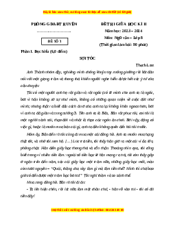 Đề thi giữa kì 2 Ngữ văn 8 Chân trời sáng tạo (Đề 3)