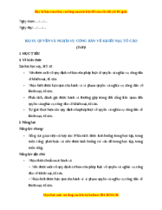 Giáo án Bài 15 KTPL 11 Chân trời sáng tạo: Quyền và nghĩa vụ công dân về khiếu nại, tố cáo