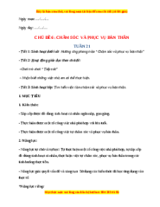 Giáo án Chủ đề 6 HĐTN lớp 2 Chân trời sáng tạo: Chăm sóc và phục vụ bản thân