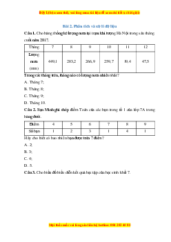 Trắc nghiệm Phân tích và xử lí dữ liệu Toán 7 Cánh diều