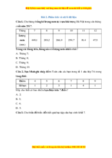 Trắc nghiệm Phân tích và xử lí dữ liệu Toán 7 Cánh diều