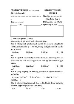 Đề thi Cuối kì 2 Toán lớp 5 Cánh Diều 2025 (Đề 1)