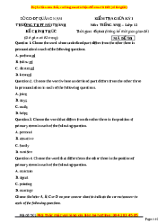 Đề thi giữa kì 2 Tiếng Anh 12 trường THPT Núi Thành năm 2023