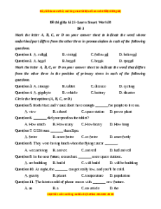 Đề thi giữa kì 2 Tiếng Anh 8 ilearn smart world (Đề 3)