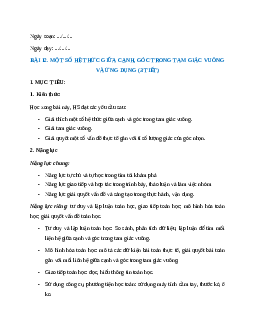 Giáo án Một số hệ thức giữa cạnh, góc trong tam giác vuông và ứng dụng Toán 9 Kết nối tri thức