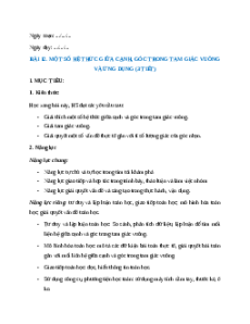 Giáo án Một số hệ thức giữa cạnh, góc trong tam giác vuông và ứng dụng Toán 9 Kết nối tri thức