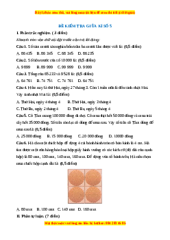 Đề thi giữa kì 2 Toán lớp 3 Cánh diều - Đề 5