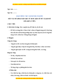 Giáo án Một vài mô hình toán học sử dụng hàm số mũ và hàm số lôgarit Toán 11 Kết nối tri thức