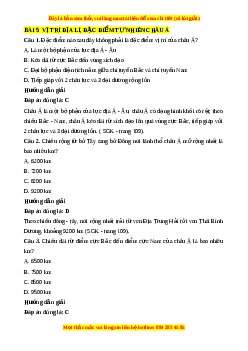 Trắc nghiệm Địa lý 7 Bài 5 Kết nối tri thức: Vị trí địa lí, đặc điểm tự nhiên Châu Á