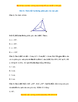 Trắc nghiệm Tính chất ba đường phân giác của tam giác Toán 7 Cánh diều