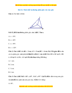 Trắc nghiệm Tính chất ba đường phân giác của tam giác Toán 7 Cánh diều
