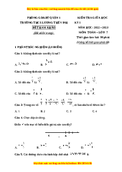 Đề thi giữa kì 1 Toán 7 Chân trời sáng tạo Trường THCS Lương Thế Vinh - TP HCM