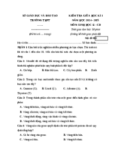 Đề thi giữa kì 1 Sinh học 12 Cánh diều tạo 2024 (Đề 2)