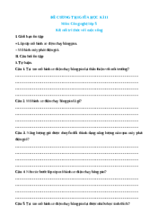 Đề cương ôn tập Giữa kì 2 Công nghệ lớp 5 Kết nối tri thức