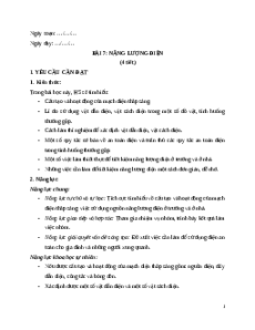 Giáo án Bài 7: Năng lượng điện Khoa học lớp 5 Cánh diều