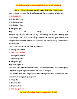 Trắc nghiệm Lịch sử 7 Bài 16 Chân trời sáng tạo: Công cuộc xây dựng đất nước thời Trần (1226-1400)