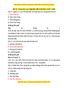Trắc nghiệm Lịch sử 7 Bài 16 Chân trời sáng tạo: Công cuộc xây dựng đất nước thời Trần (1226-1400)