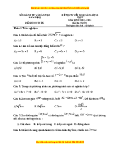 Đề thi vào 10 môn Toán tỉnh Nam Định (Hệ không chuyên) năm 2021