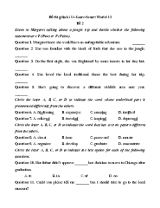 Đề thi giữa kì 1 Tiếng Anh 12 Ilearn Smart world (Đề 2 có file nghe)