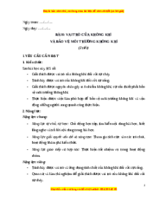 Giáo án Bài 6 Khoa học lớp 4 (Cánh diều): Vai trò của không khí và bảo vệ môi trường không khí