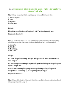 Trắc nghiệm Bài 35 Địa lí 9: Vùng Đồng bằng sông Cửu Long