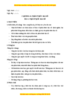 Giáo án Phân thức đại số Toán 8 Cánh diều