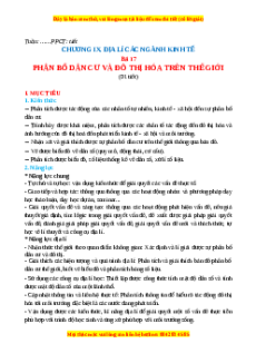 Giáo án Bài 17 Địa lí 10 Cánh diều: Phân bố dân cư và đô thị hóa