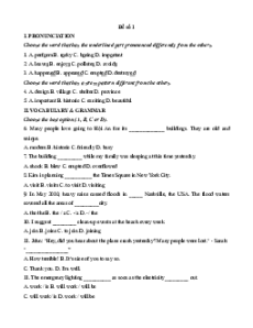 Bộ 5 đề thi Cuối kì 1 Tiếng Anh 8 Right on có đáp án