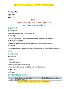 Giáo án Luyện tập chung Toán lớp 1 Cánh diều