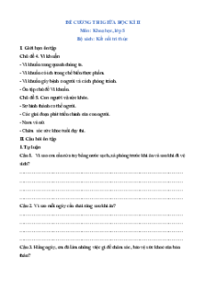 Đề cương ôn tập giữa kì 2 Khoa học lớp 5 Kết nối tri thức