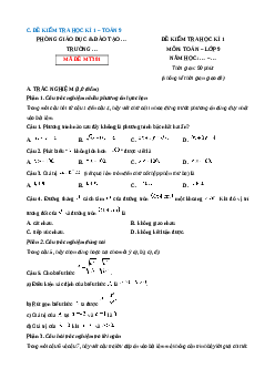 Đề thi Cuối kì 1 Toán 9 Cánh diều 2024 (Đề 6)