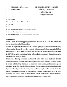 Đề thi giữa kì 1 Tiếng Anh 9 Global success (Đề 5 kèm file nghe)