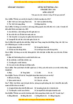 Đề thi thử Lịch Sử Sở Vĩnh Phúc lần 1 năm 2021