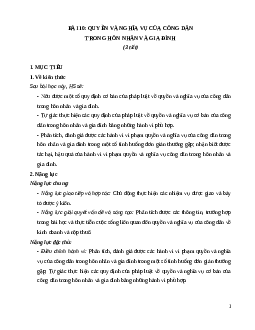 Giáo án Bài 10: Quyền và nghĩa vụ của công dân trong hôn nhân và gia đình KTPL 12 Kết nối tri thức