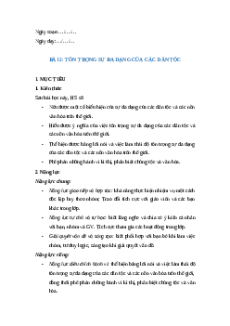 Giáo án Bài 2: Tôn trọng sự đa dạng của các dân tộc GDCD 8 Kết nối tri thức