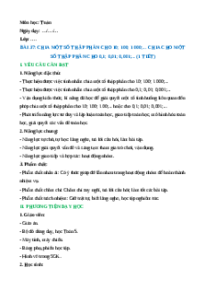 Giáo án Chia một số thập phân cho 10; 100; 1000 Toán lớp 5 Chân trời sáng tạo