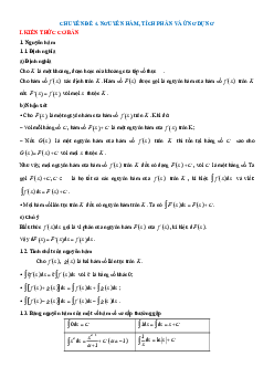 Chuyên đề Nguyên hàm, tích phân và ứng dụng (Ôn thi Tốt nghiệp Toán 2025)