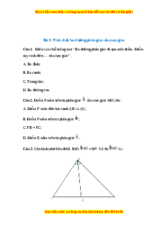 Trắc nghiệm Tính chất ba đường phân giác của tam giác Toán 7 Chân trời sáng tạo