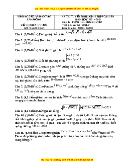 Đề thi vào 10 môn Toán tỉnh Lâm Đồng năm 2022
