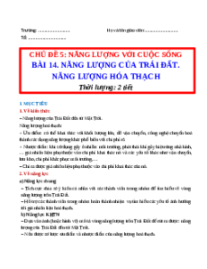 Giáo án Bài 14: Năng lượng của Trái Đất. Năng lượng hoá thạch Khoa học tự nhiên 9 Chân trời sáng tạo