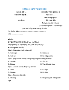 Đề thi cuối kì 2 Công nghệ 7 Cánh diều (Đề 2)