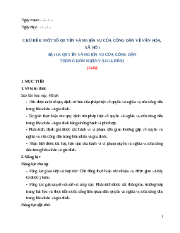 Giáo án Bài 10: Quyền và nghĩa vụ của công dân trong hôn nhân và gia đình KTPL 12 Cánh diều