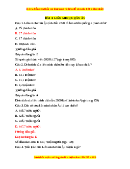 Trắc nghiệm Địa lí 7 Bài 4 Chân trời sáng tạo: Liên minh châu Âu