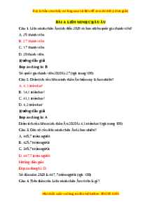 Trắc nghiệm Địa lí 7 Bài 4 Chân trời sáng tạo: Liên minh châu Âu