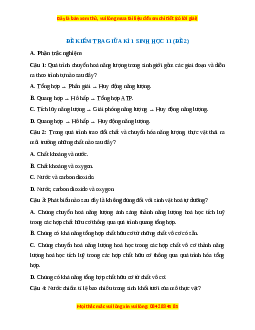 Đề thi giữa kì 1 Sinh học 11 Cánh diều (đề 2)