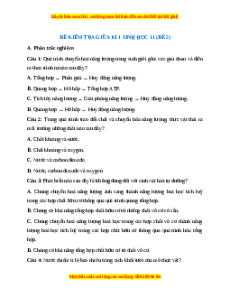 Đề thi giữa kì 1 Sinh học 11 Cánh diều (đề 2)