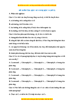 Đề thi cuối kì 1 Sinh học 11 Chân trời sáng tạo - Đề 3
