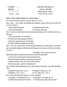 Đề thi giữa kì 1 Lịch sử 12 Kết nối tri thức 2024 (Đề 3)