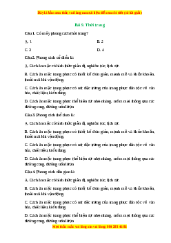 Trắc nghiệm Bài 9 Công nghệ 6 Kết nối tri thức: Thời trang