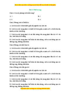 Trắc nghiệm Bài 9 Công nghệ 6 Kết nối tri thức: Thời trang